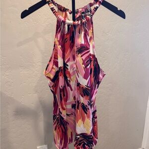 Milano Vibrant Tropical Hibiscus Floral Abstract Print Halter Neck Top